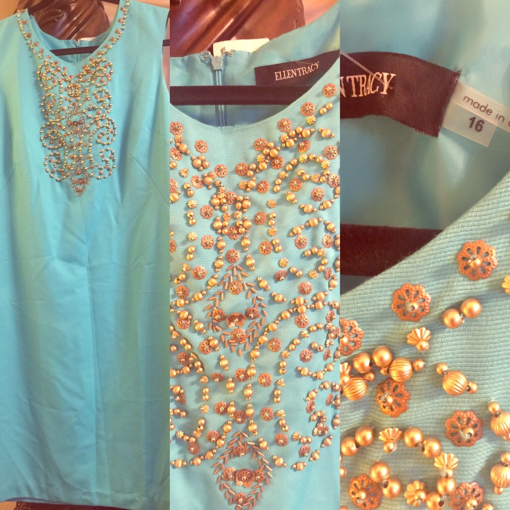 Turquoise, teal Ellen Tracy Dress. Size 16.
